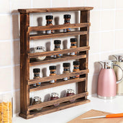 4 Tiers Rustic Wood Spice Rack Organizer Wall Mounted Kitchen Shelves Space Save V767-JJ-ZZ116