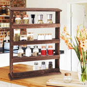 4 Tiers Rustic Wood Spice Rack Organizer Wall Mounted Kitchen Shelves Space Save V767-JJ-ZZ116