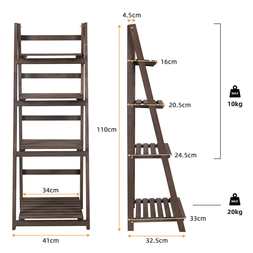 Retro 4 Tier Wooden Ladder Bookcase Folding Book Shelf Plant Stand Storage Rack V767-JJ-ZZ131