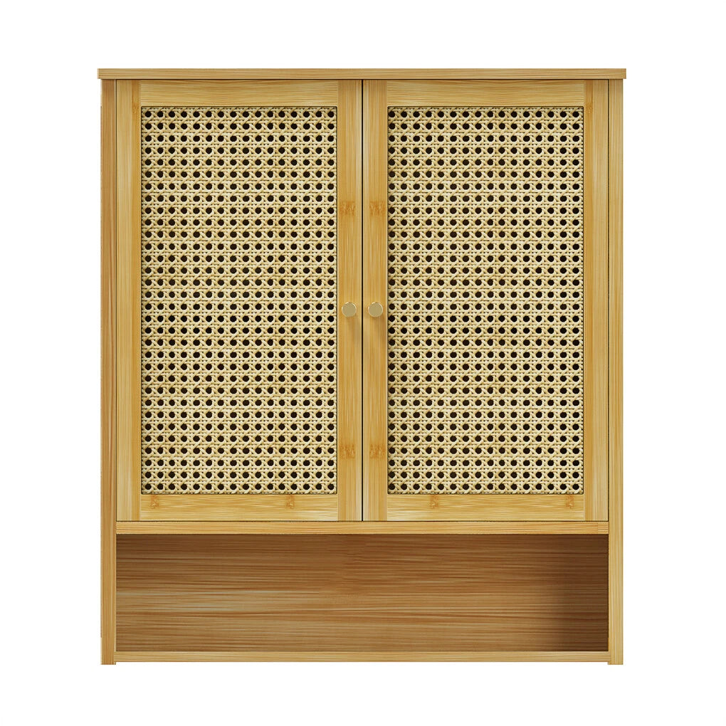 3 Tier Bathroom Wall Cabinet Rattan Door Bamboo Storage Shelf Over Toilet Cupboard Organizer V767-JJ-ZZ1349