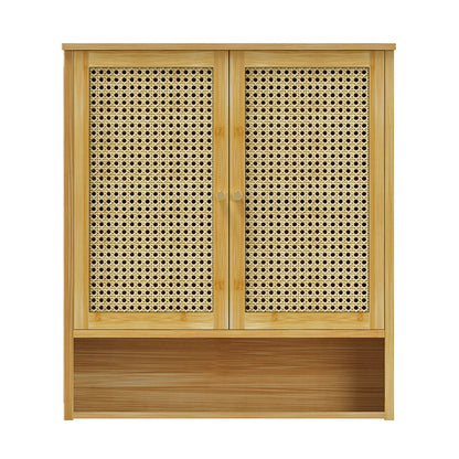3 Tier Bathroom Wall Cabinet Rattan Door Bamboo Storage Shelf Over Toilet Cupboard Organizer V767-JJ-ZZ1349
