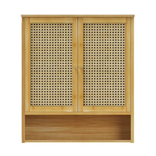 3 Tier Bathroom Wall Cabinet Rattan Door Bamboo Storage Shelf Over Toilet Cupboard Organizer V767-JJ-ZZ1349