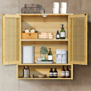 3 Tier Bathroom Wall Cabinet Rattan Door Bamboo Storage Shelf Over Toilet Cupboard Organizer V767-JJ-ZZ1349