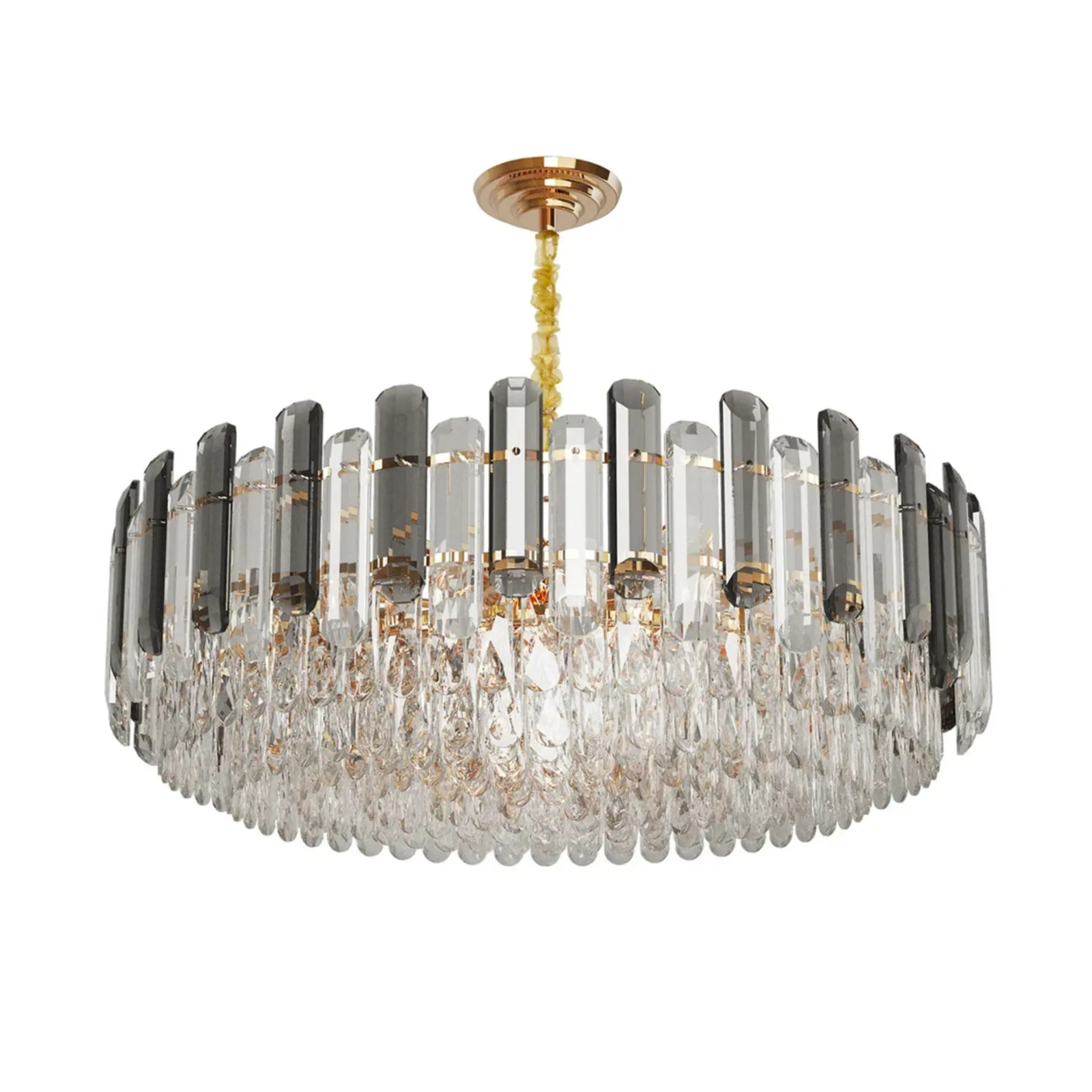 P&P Gold And Grey Smoky Crystal Chandelier With 10 E14 LED Lights And Adjustable Height V767-JJ-ZZ136-60-CGY-V2