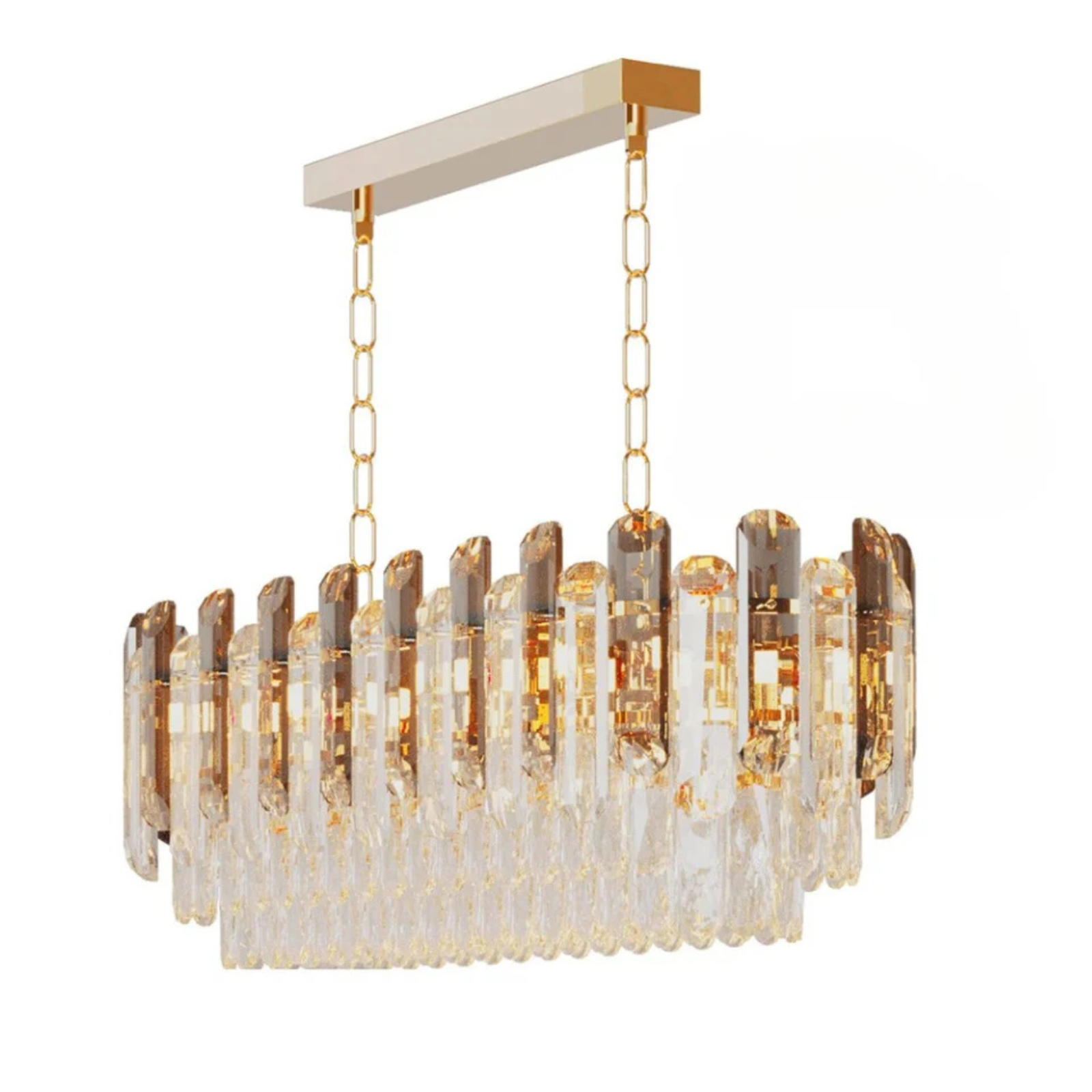 P&P Gold Transparent And Grey Crystal Chandelier With Adjustable Height And LED Lights V767-JJ-ZZ138-60-CGY-V2