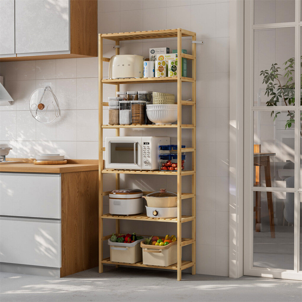 Fin Super Large Wooden Storage Unit 6 Adjustable Shelves Home Kitchen Organization V767-JJ-ZZ1386