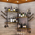 Industrial Pipe Bar Wall Liquor Shelf Floating Shelves with Wine Glass Holder V767-JJ-ZZ1431