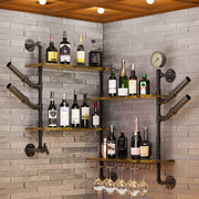 Industrial Pipe Bar Wall Liquor Shelf Floating Shelves with Wine Glass Holder V767-JJ-ZZ1431