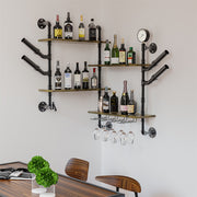 Industrial Pipe Bar Wall Liquor Shelf Floating Shelves with Wine Glass Holder V767-JJ-ZZ1431