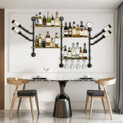 Industrial Pipe Bar Wall Liquor Shelf Floating Shelves with Wine Glass Holder V767-JJ-ZZ1431