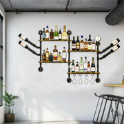 Industrial Pipe Bar Wall Liquor Shelf Floating Shelves with Wine Glass Holder V767-JJ-ZZ1431