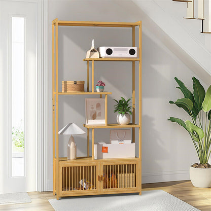 6 Tiers Freestanding Bamboo Storage Shelf High & Low Shelf Bookshelf Plant Stand V767-JJ-ZZ1623