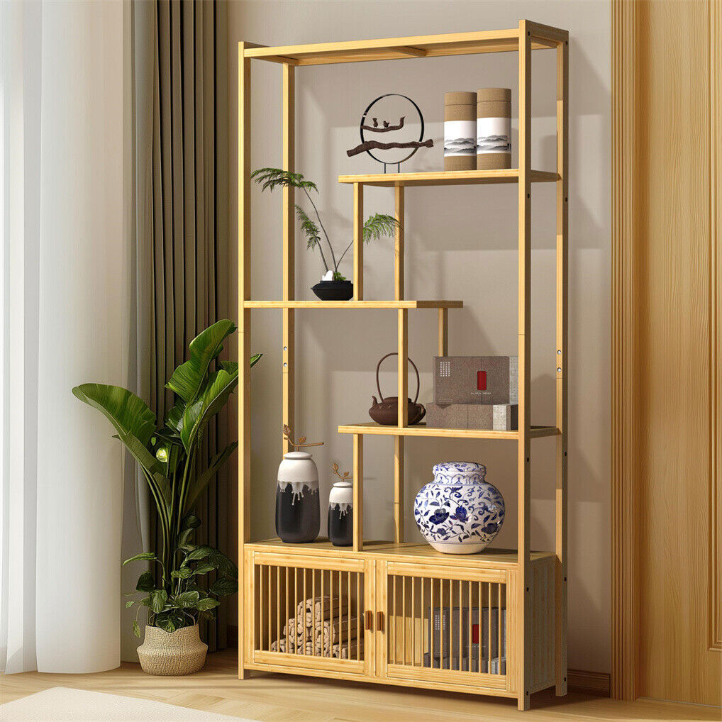 6 Tiers Freestanding Bamboo Storage Shelf High & Low Shelf Bookshelf Plant Stand V767-JJ-ZZ1623
