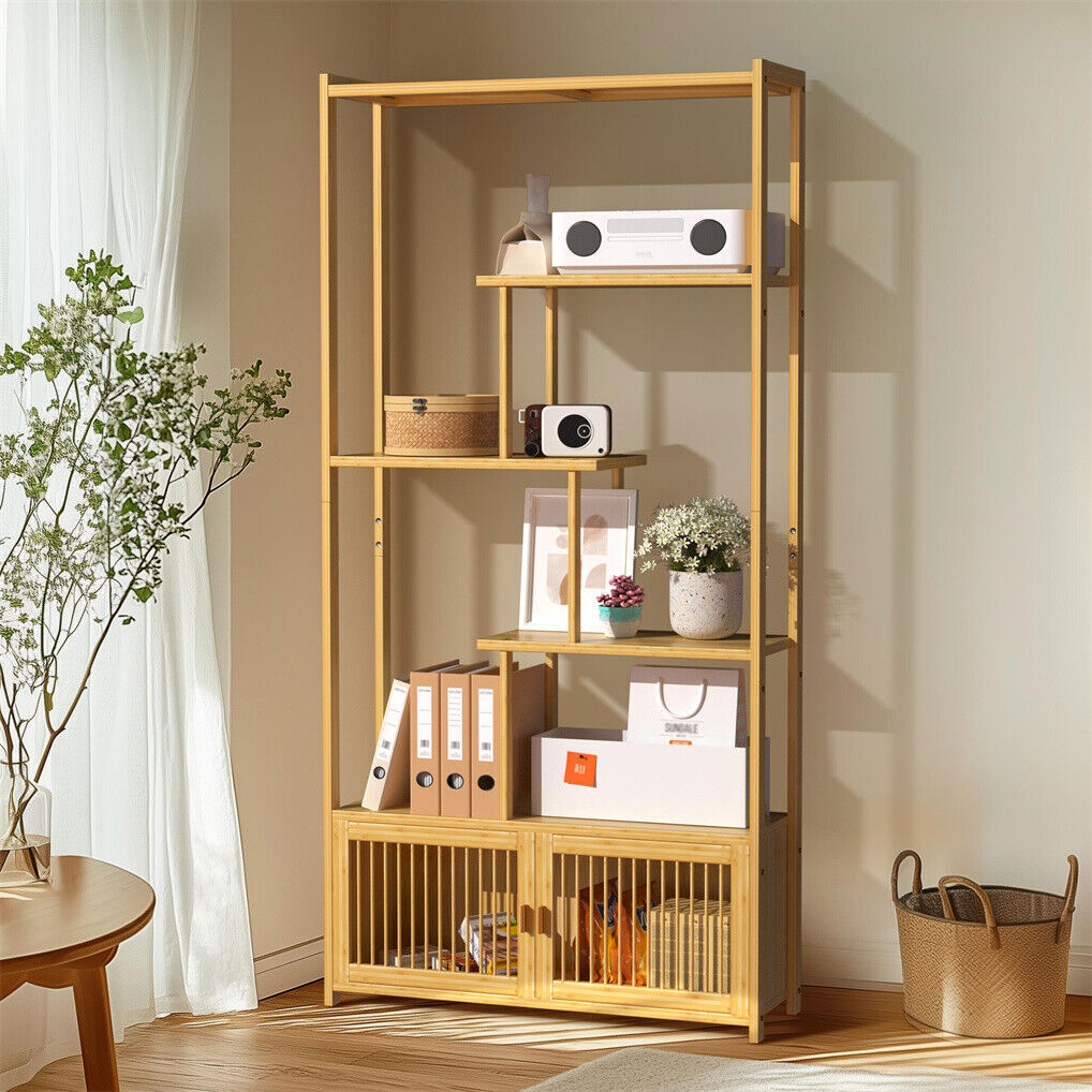6 Tiers Freestanding Bamboo Storage Shelf High & Low Shelf Bookshelf Plant Stand V767-JJ-ZZ1623