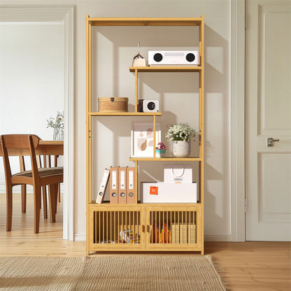 6 Tiers Freestanding Bamboo Storage Shelf High & Low Shelf Bookshelf Plant Stand V767-JJ-ZZ1623