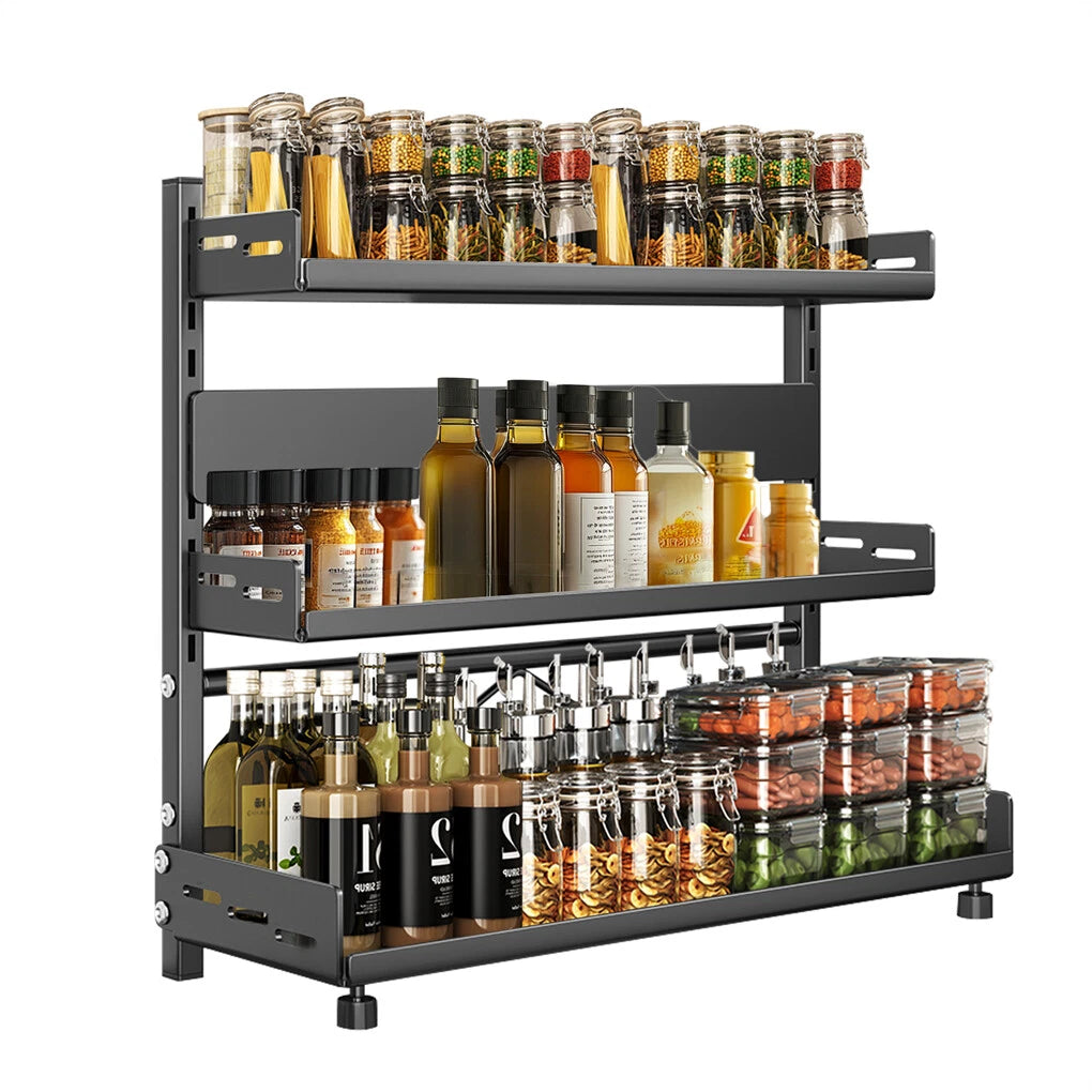 3-Tier Large Kitchen Spice Rack Anti-Rust Organizer Shelf, Height Adjustable Storage Rack AU V767-JJ-ZZ1631