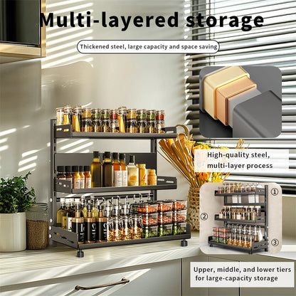 3-Tier Large Kitchen Spice Rack Anti-Rust Organizer Shelf, Height Adjustable Storage Rack AU V767-JJ-ZZ1631