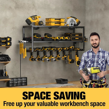 P&P Heavy Duty Power Tool Organizer with 7 Drill Holders Wall Mounted Garage Storage Rack for Tools & Utility V767-JJ-ZZ1673
