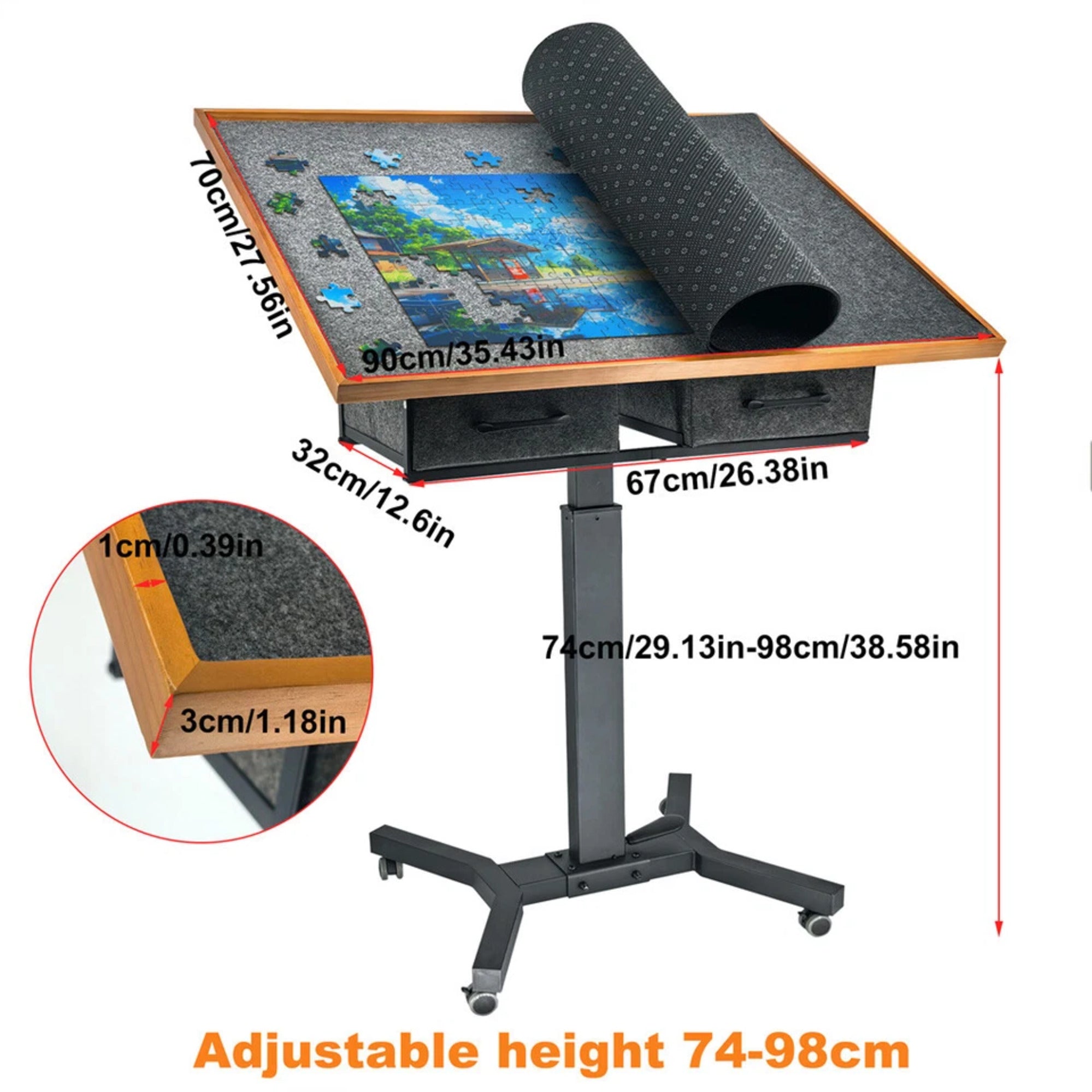 1500-Piece Jigsaw Puzzle Table with Storage Drawers, Adjustable Tilt and 360 degrees Rotation V767-JJ-ZZ1689