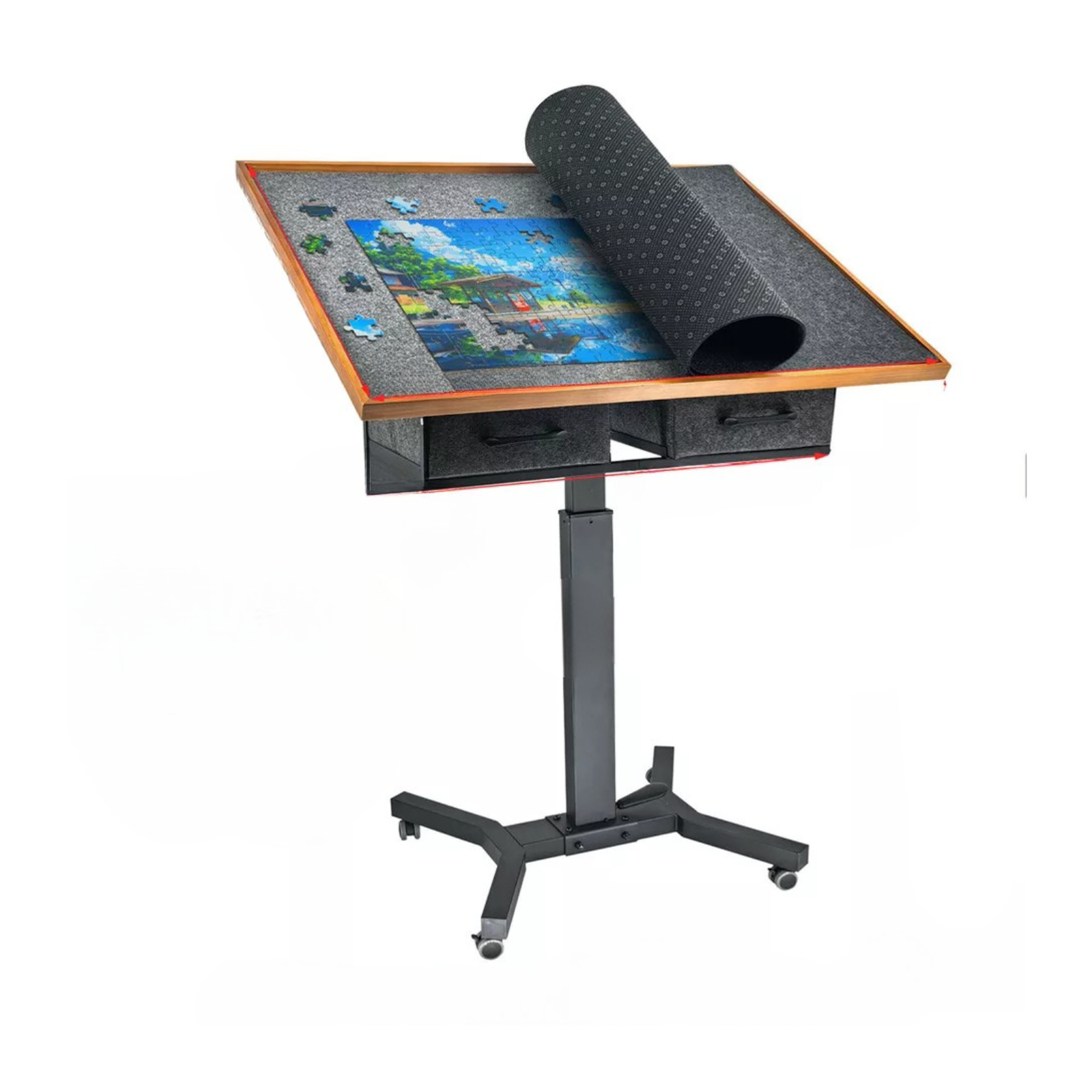 Wooden Jigsaw Puzzle Table with Tilt, Drawers and Rolling Wheels V767-JJ-ZZ1689-B