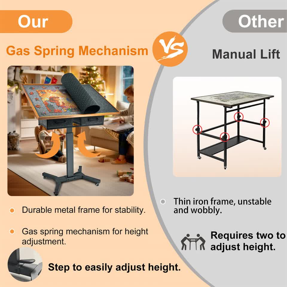 Wooden Jigsaw Puzzle Table with Tilt, Drawers and Rolling Wheels V767-JJ-ZZ1689-B
