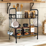 Vintage Coffee Bar Station Organizer Holder Stand with 2-Tier Shelves & 12 Hooks V767-JJ-ZZ1738