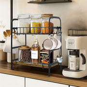 Vintage Coffee Bar Station Organizer Holder Stand with 2-Tier Shelves & 12 Hooks V767-JJ-ZZ1738