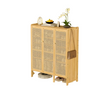 Modern Bamboo Shoe Rack Storage Cabinet with 3 Woven Rattan Doors, 5-Tier Shoe Organizer Shelf Cupboard for V767-JJ-ZZ1761