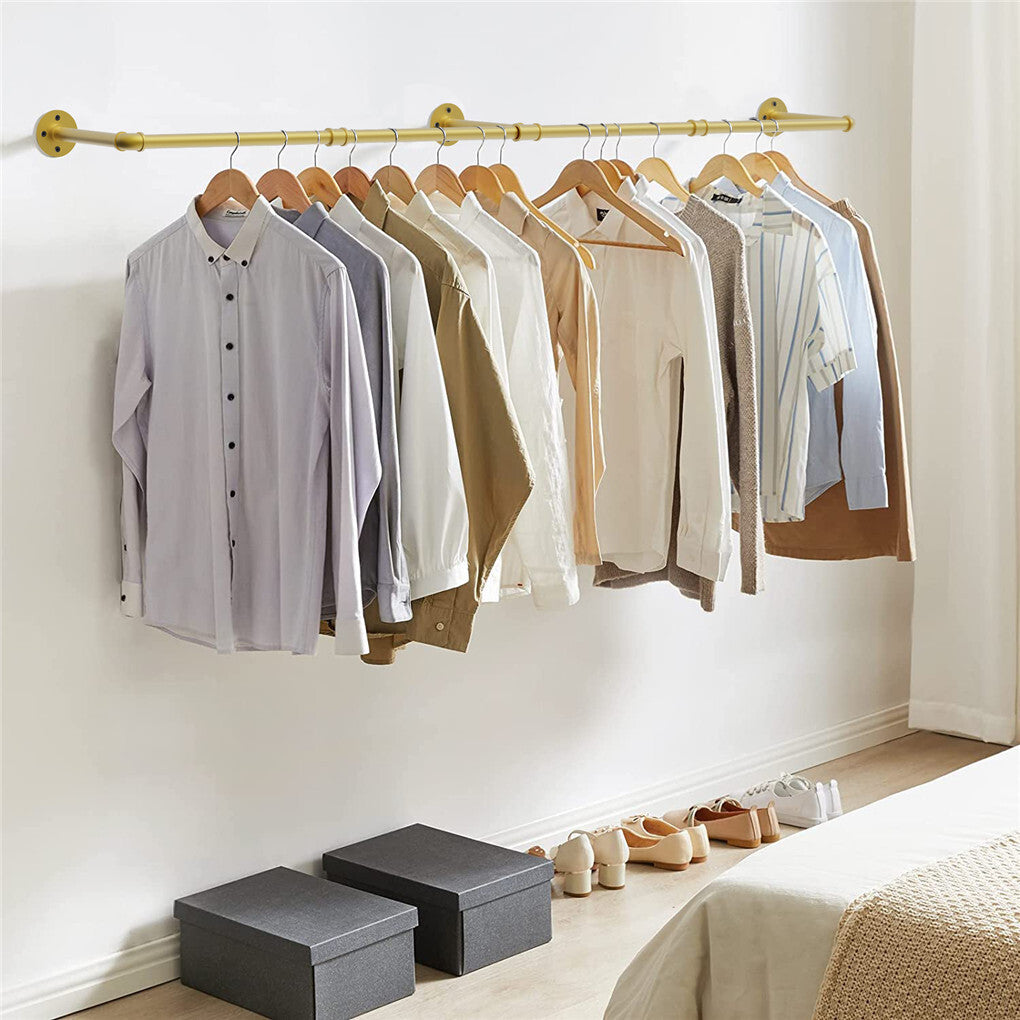 Vintage Gold Wall-Mounted Clothes Rack - Strong Metal Garment Hanging Rail V767-JJ-ZZ183-GLD