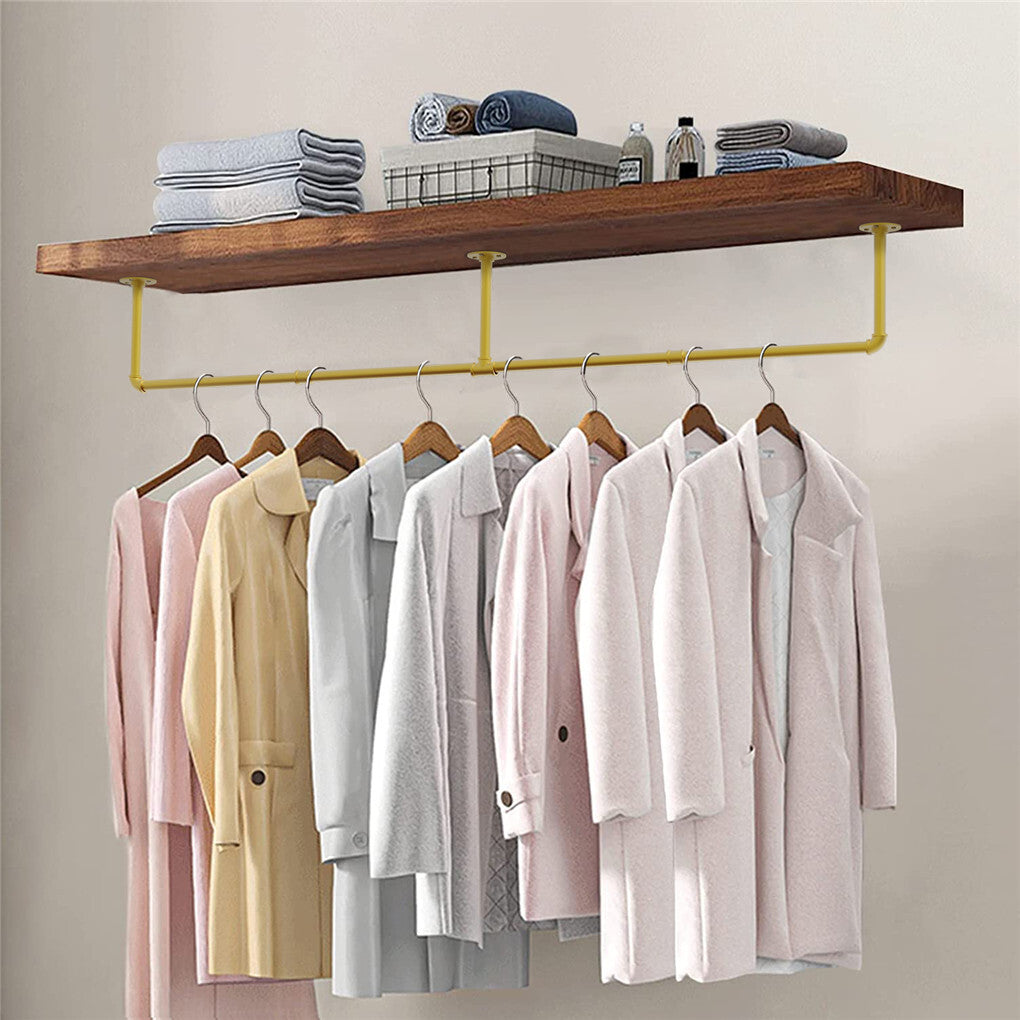Vintage Gold Wall-Mounted Clothes Rack - Strong Metal Garment Hanging Rail V767-JJ-ZZ183-GLD