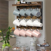Heavy Duty Wall Mount Coffee Teacup Mug Rack Wood 12 Hook Holder Display Storage V767-JJ-ZZ718-V1