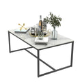 Extra Thick Marble Coffee Table White Sintered Stone Rectangular Center Table with Black Metal Frame V767-LH371-FCBY
