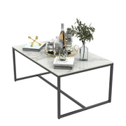 Extra Thick Marble Coffee Table White Sintered Stone Rectangular Center Table with Black Metal Frame V767-LH371-FCBY