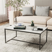 Extra Thick Marble Coffee Table White Sintered Stone Rectangular Center Table with Black Metal Frame V767-LH371-FCBY
