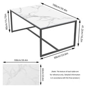 Extra Thick Marble Coffee Table White Sintered Stone Rectangular Center Table with Black Metal Frame V767-LH371-FCBY