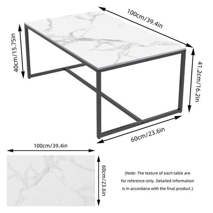 Extra Thick Marble Coffee Table White Sintered Stone Rectangular Center Table with Black Metal Frame V767-LH371-FCBY