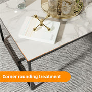 Extra Thick Marble Coffee Table White Sintered Stone Rectangular Center Table with Black Metal Frame V767-LH371-FCBY
