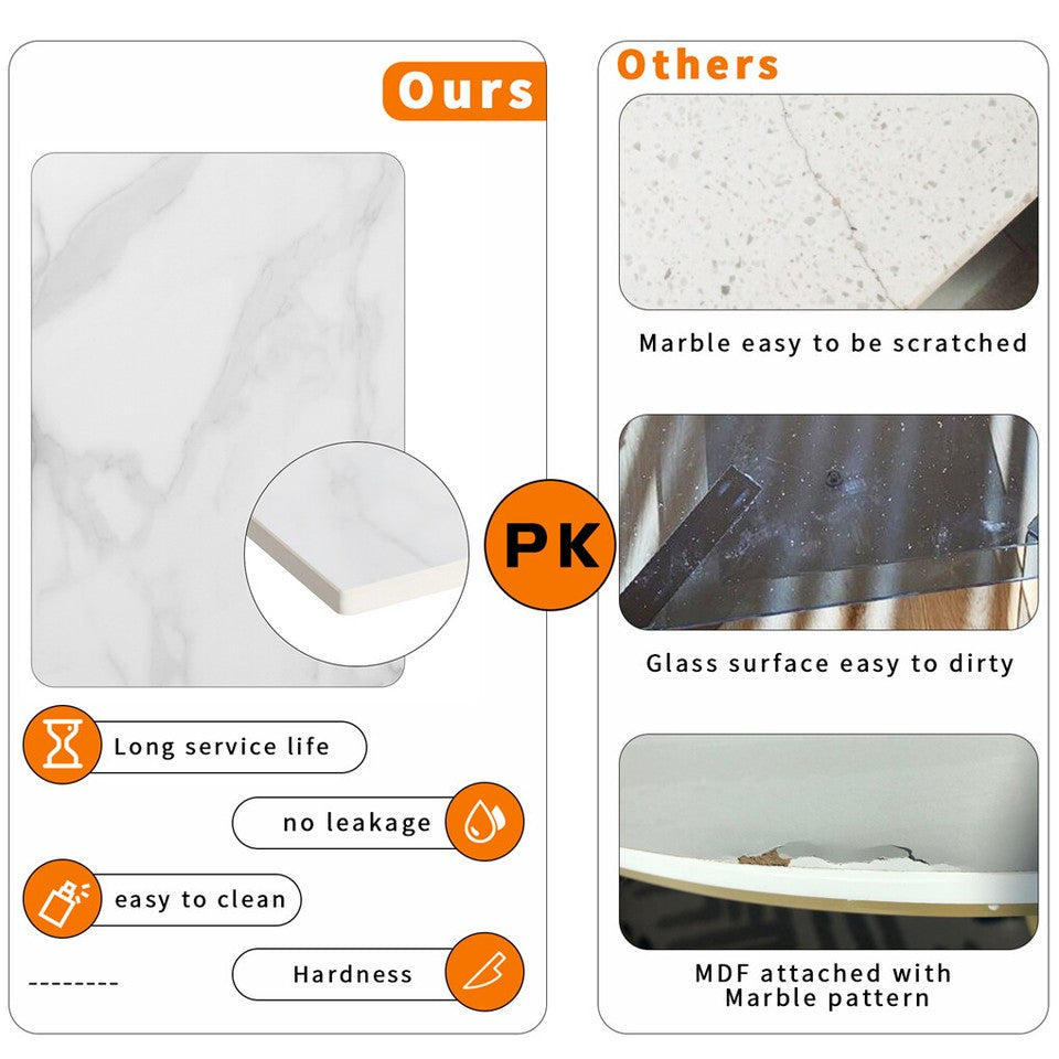 Extra Thick Marble Coffee Table White Sintered Stone Rectangular Center Table with Black Metal Frame V767-LH371-FCBY