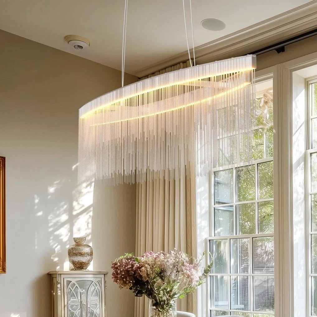 Modern LED Tassel Pendant Light Aluminum Linear Chandelier Dimmable Ceiling Lighting for Dining Room, Kitchen V767-LT-X119-110-G