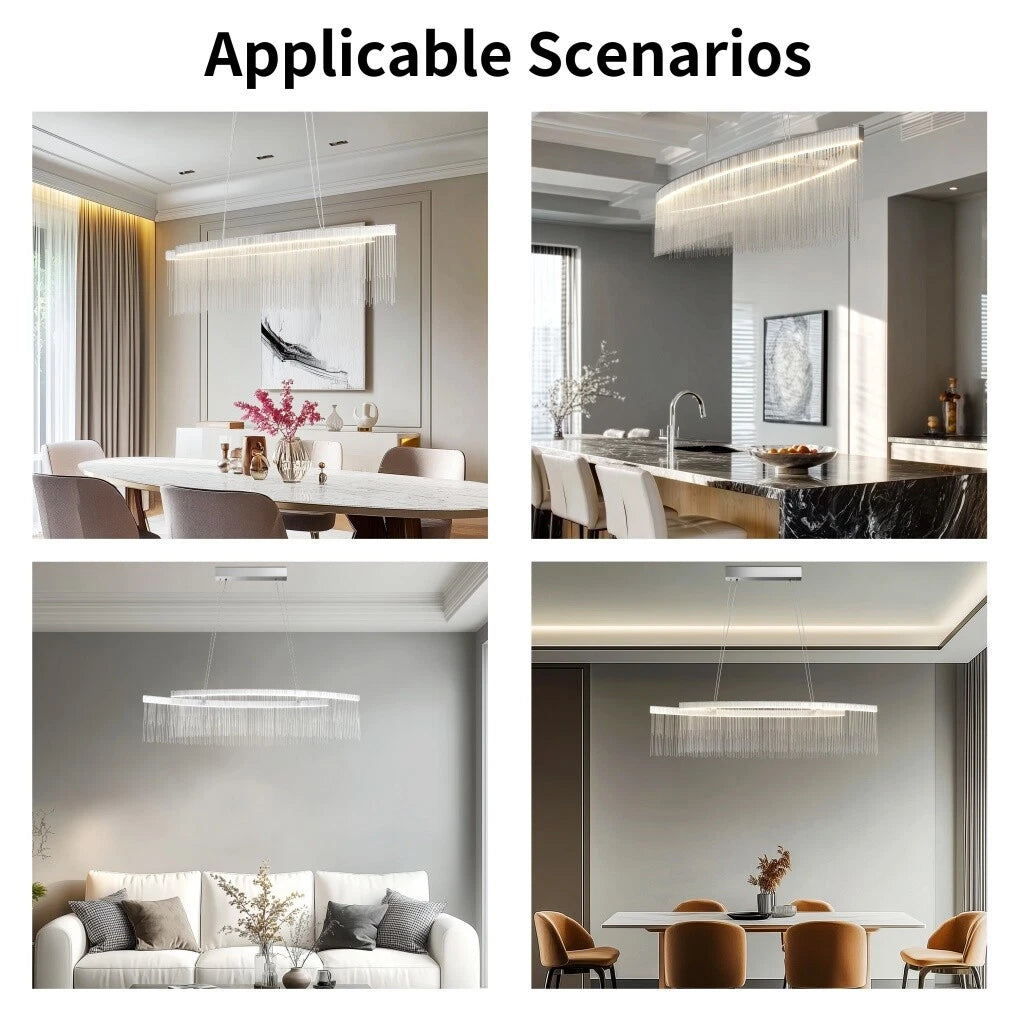 Modern LED Tassel Pendant Light Aluminum Linear Chandelier Dimmable Ceiling Lighting for Dining Room, Kitchen V767-LT-X119-110-G