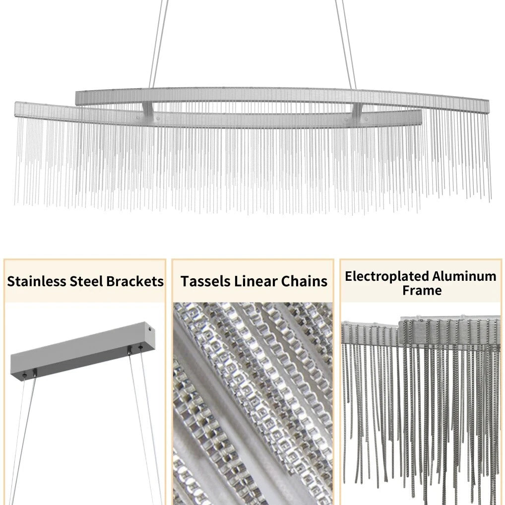 Modern LED Tassel Pendant Light Aluminum Linear Chandelier Dimmable Ceiling Lighting for Dining Room, Kitchen V767-LT-X119-110-G