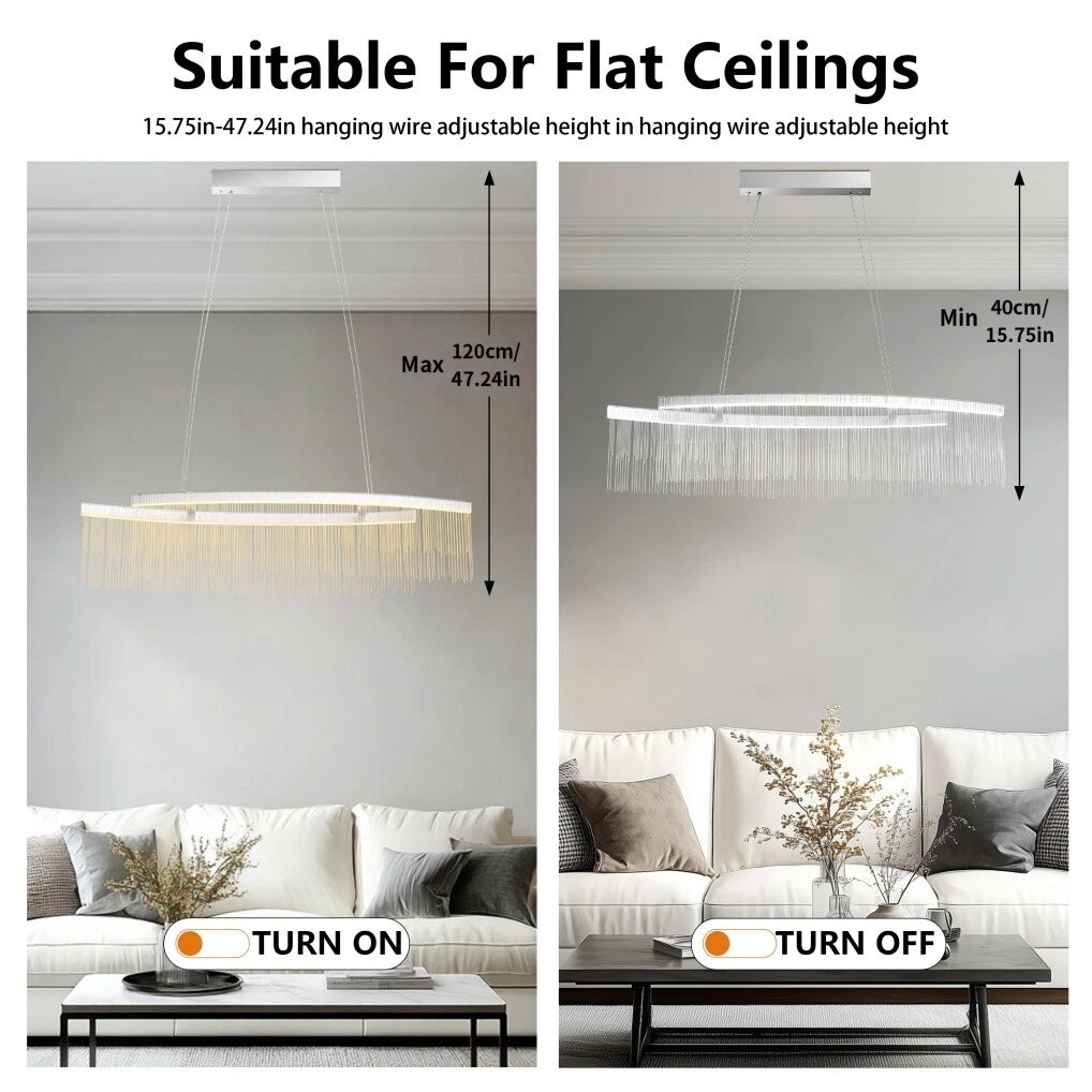 Modern LED Tassel Pendant Light Aluminum Linear Chandelier Dimmable Ceiling Lighting for Dining Room, Kitchen V767-LT-X119-110-G
