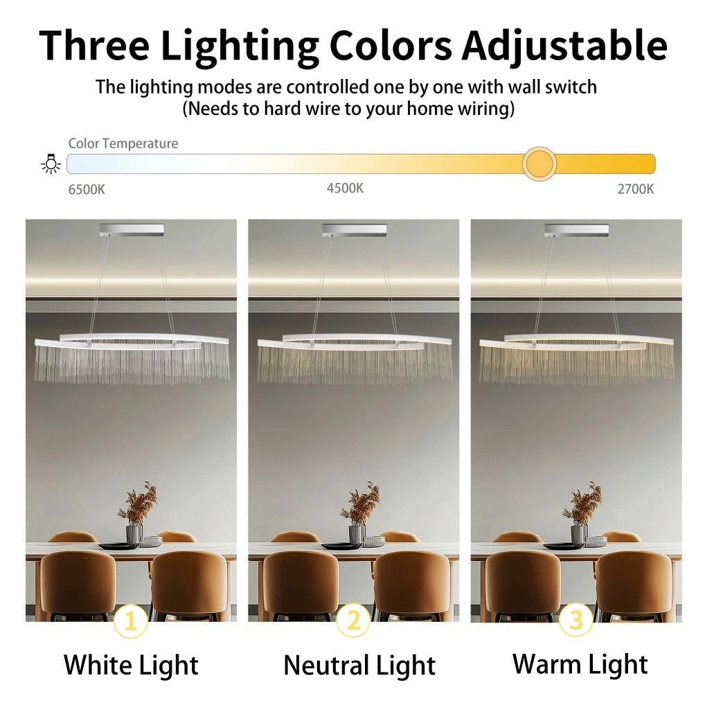 Modern LED Tassel Pendant Light Aluminum Linear Chandelier Dimmable Ceiling Lighting for Dining Room, Kitchen V767-LT-X119-110-G