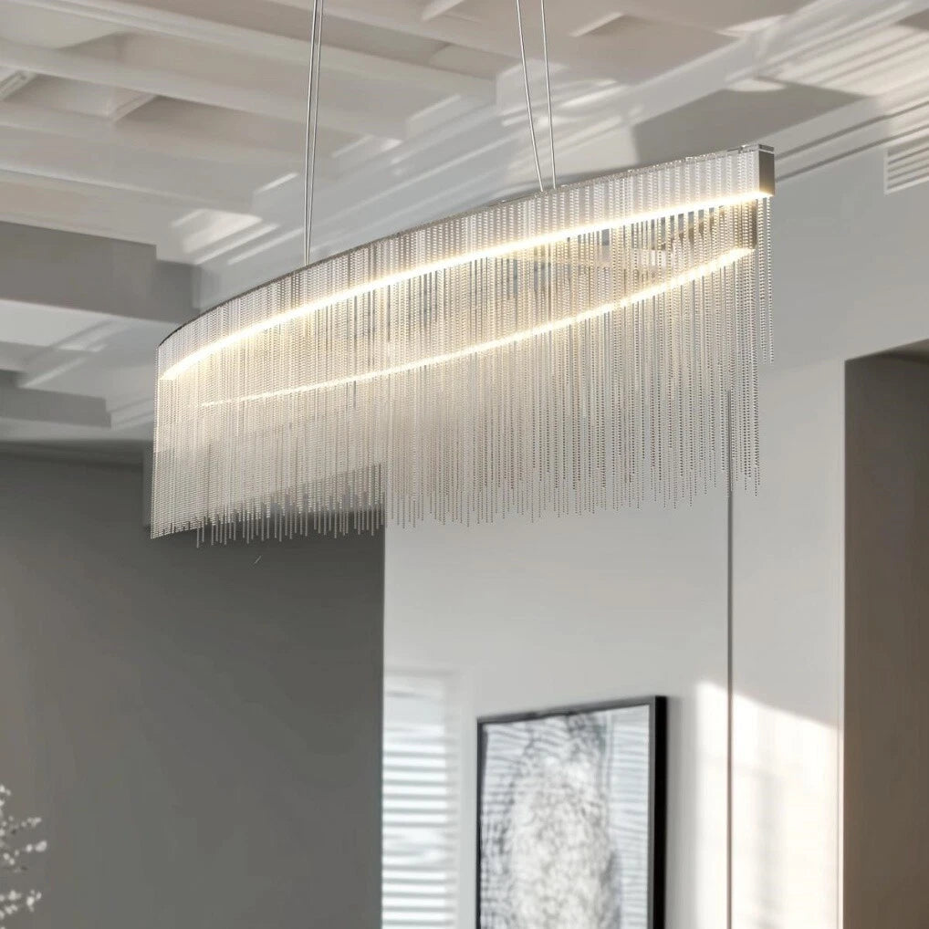 Modern LED Tassel Pendant Light Aluminum Linear Chandelier Dimmable Ceiling Lighting for Dining Room, Kitchen V767-LT-X119-110-G