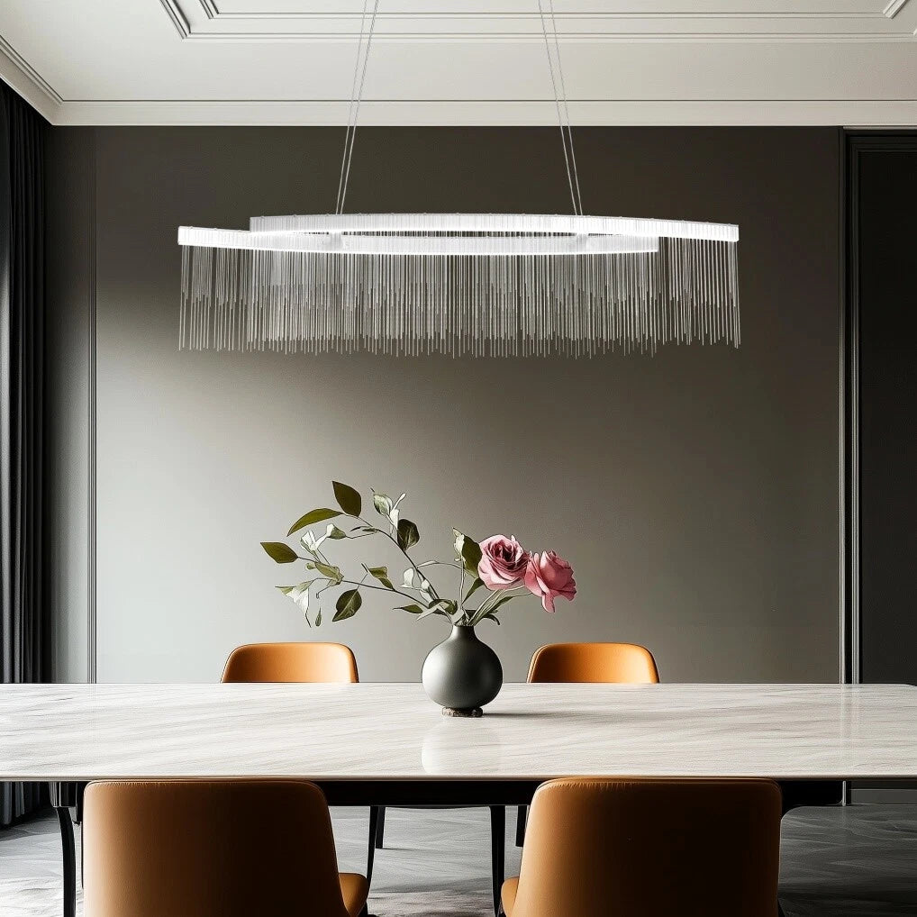 Modern LED Tassel Pendant Light Aluminum Linear Chandelier Dimmable Ceiling Lighting for Dining Room, Kitchen V767-LT-X119-110-G