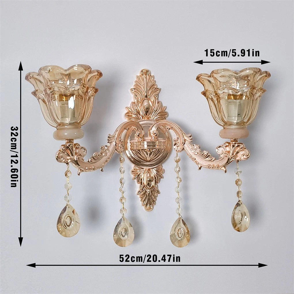 Rococo Gold Wall Sconce Floral Bedside Wall Lamp with Beveled Crystal Lighting for Hallway & Living Room V767-LT-X121