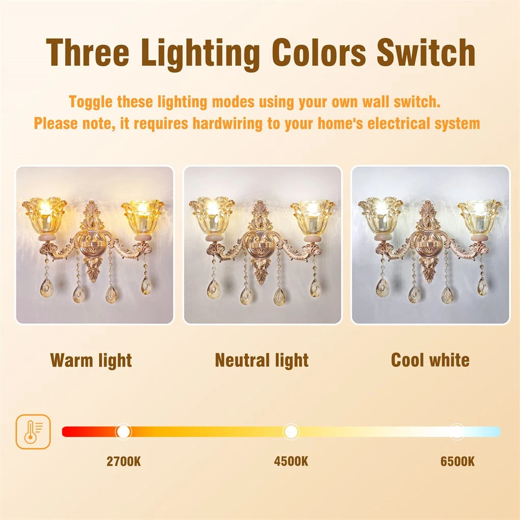 Rococo Gold Wall Sconce Floral Bedside Wall Lamp with Beveled Crystal Lighting for Hallway & Living Room V767-LT-X121