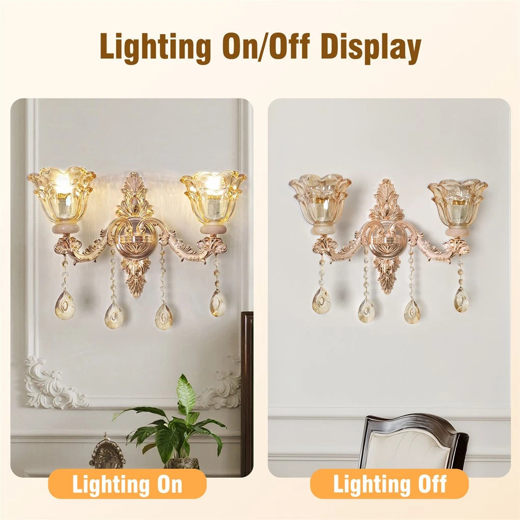 Rococo Gold Wall Sconce Floral Bedside Wall Lamp with Beveled Crystal Lighting for Hallway & Living Room V767-LT-X121