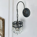 Vintage Wall Light Sconce with Clear Crystals, Black and Gold Glass Wall Lamp, 3-Mode Dimmable LED E14 V767-LT-X142