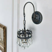 Vintage Wall Light Sconce with Clear Crystals, Black and Gold Glass Wall Lamp, 3-Mode Dimmable LED E14 V767-LT-X142